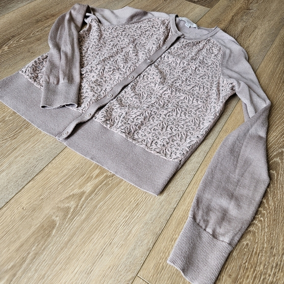 Women's Tan Khaki Brown Front Lace Button Up Dressy Cardigan Sweater Medium - Picture 2 of 13